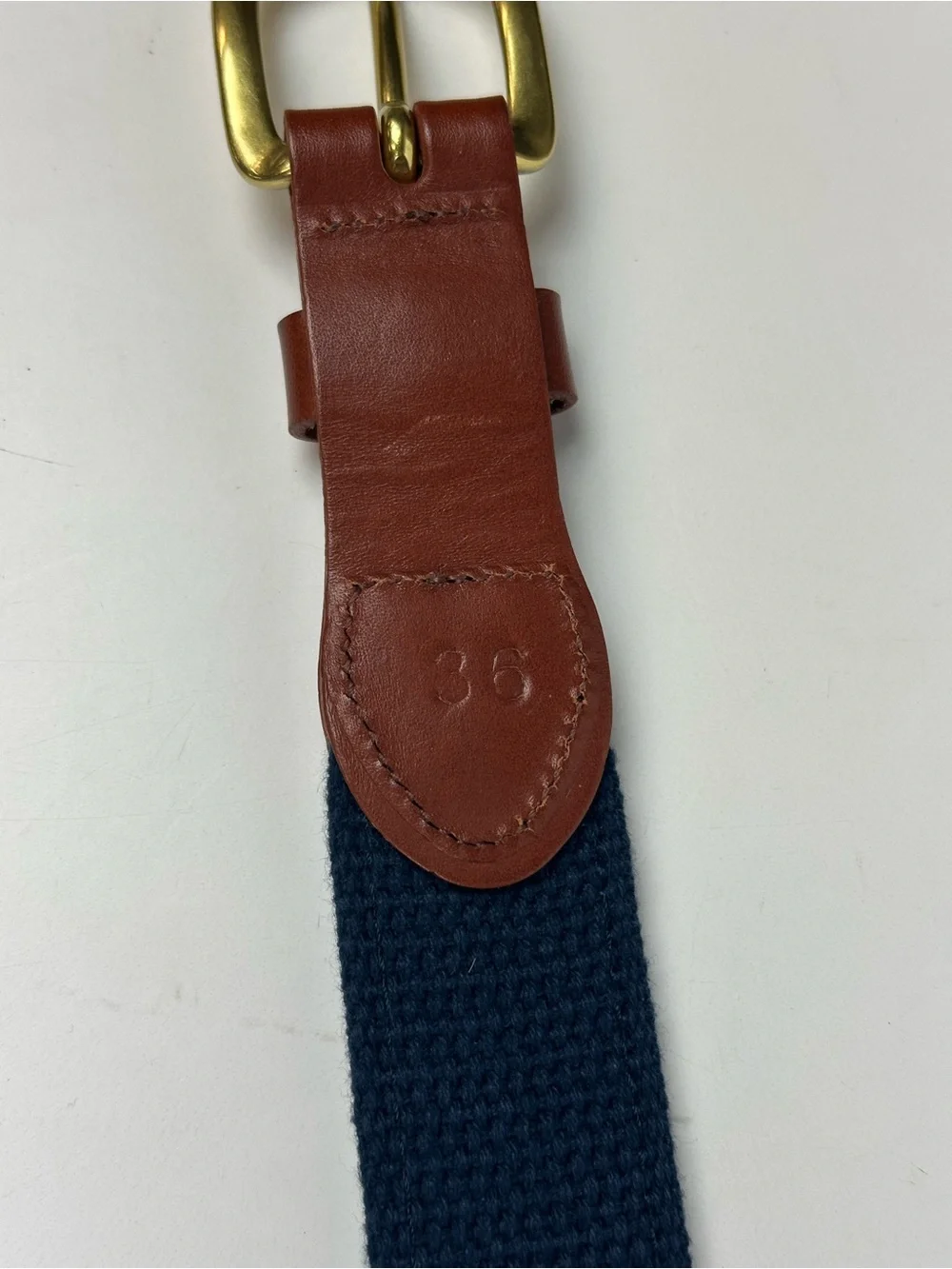 Navy Embroidered Boat Belt with Brown Leather Trim